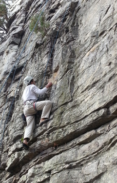 Climbing pilot mountain.